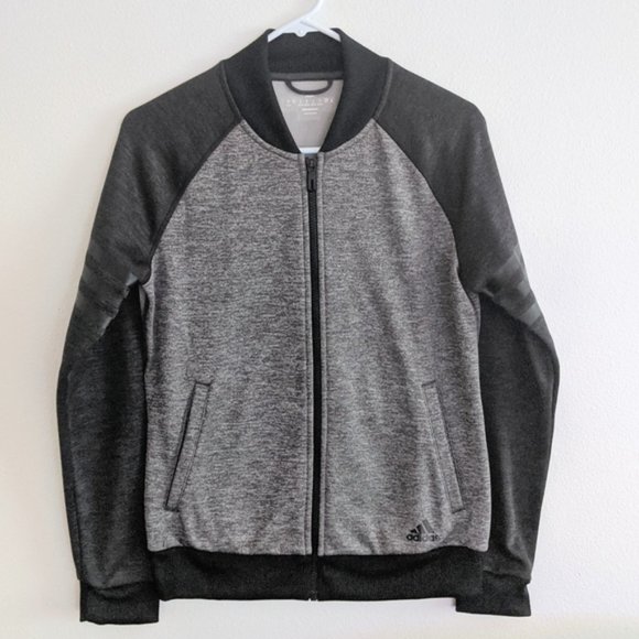 NWOT Adidas Women's Climawarm Heathered Full Zip Fleece Bomber Jacket Size Small - Picture 1 of 6